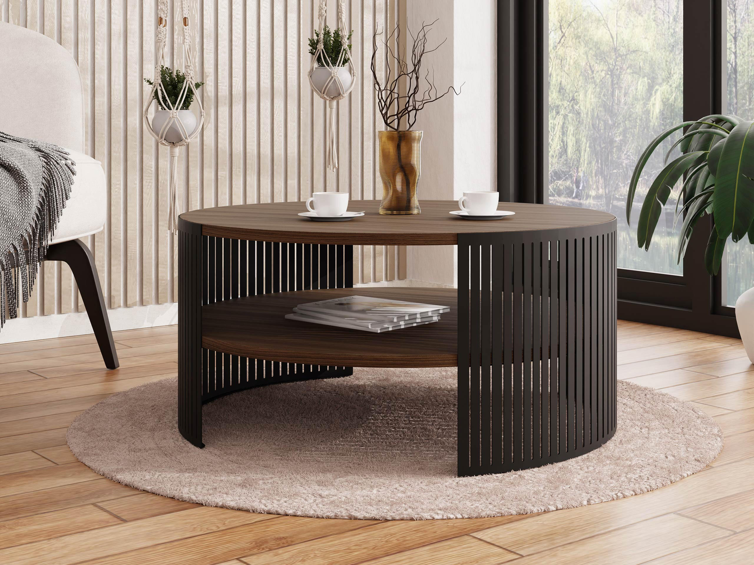 COUCHTISCH Fikoli - Schwarz/Braun, Holzwerkstoff/Metall (75/75/40cm) - MIRJAN24