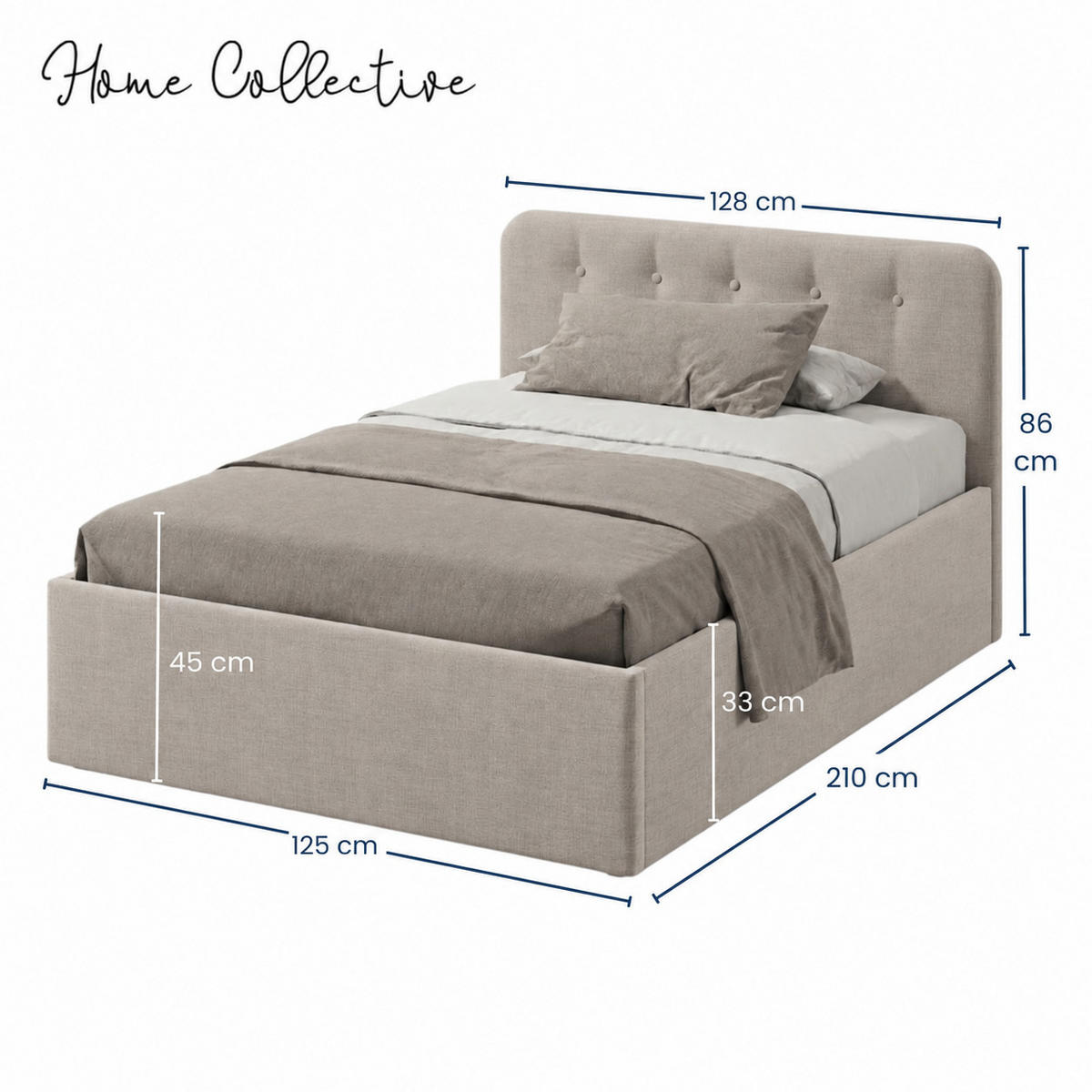 POLSTERBETT mit verstellbarem Lattenrost & Bettkasten, Kaltschaummatratze, 120 x 200 cm in Creme - Creme, Holzwerkstoff/Textil (120/200cm) - Home Collective