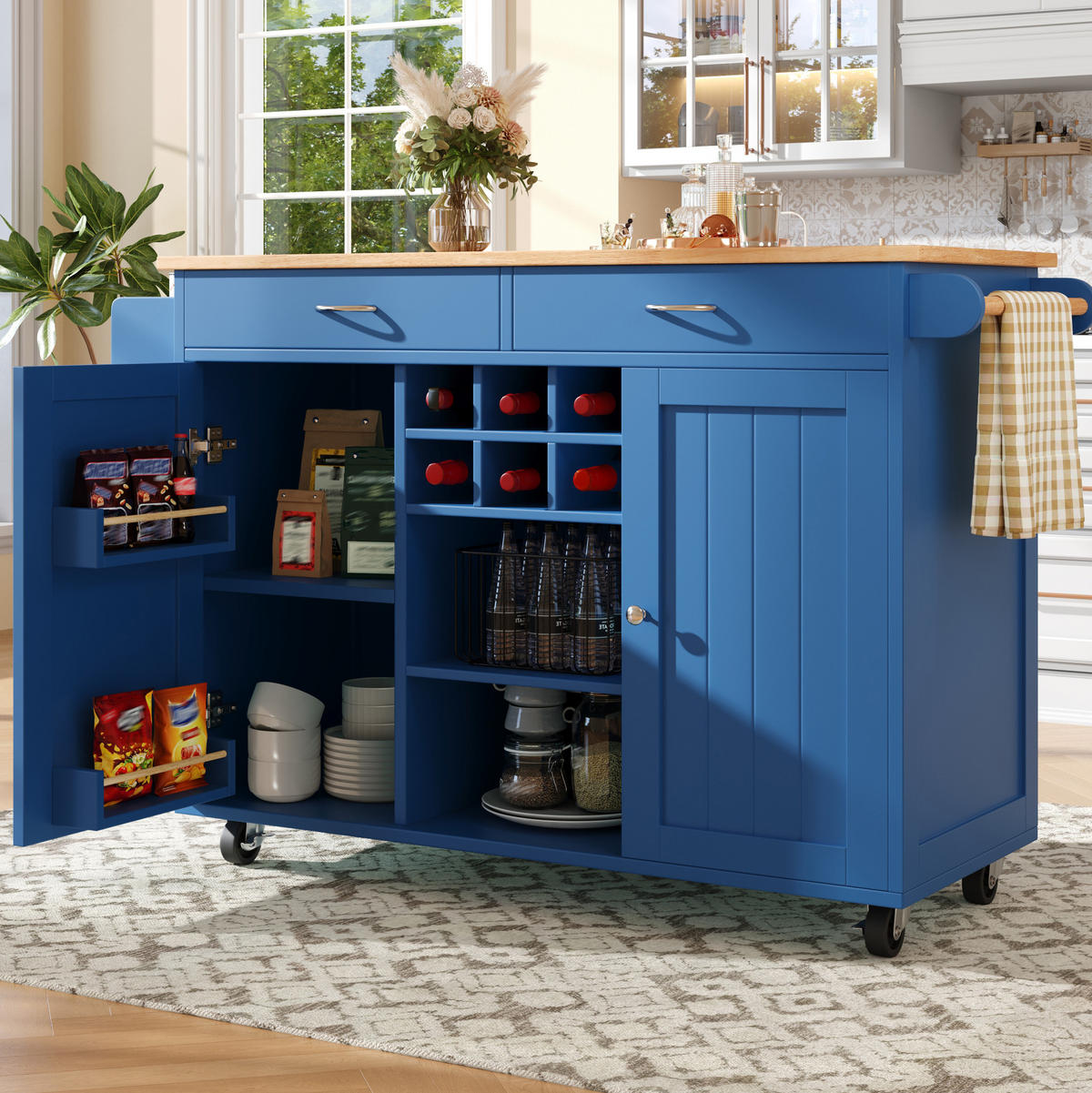 KÜCHENINSEL mit Stauraum 102 x 45 x 92 cm Blau MDF - Blau, Metall (45/92/102cm) - Beauniv