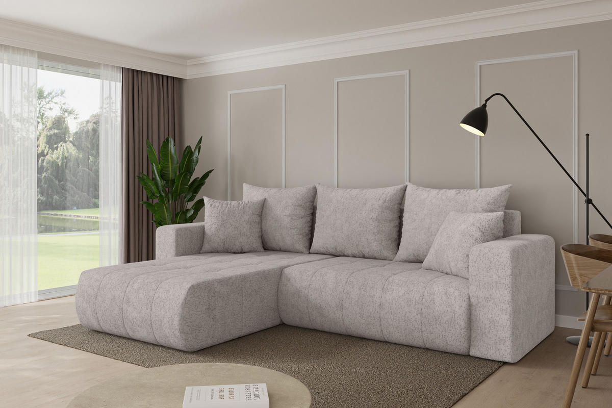 ROHOVÁ SEDAČKA s funkcí spaní, otoman vlevo MILA-L 277x194x86 světle šedá velur - černá/světle šedá, kompozitní dřevo/textil (277/194cm) - ALTDECOR