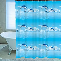 DUSCHVORHANG ohne Bohren trocken mit Haken Badezimmer - Blau, Kunststoff (150/180cm) - MCBOSON