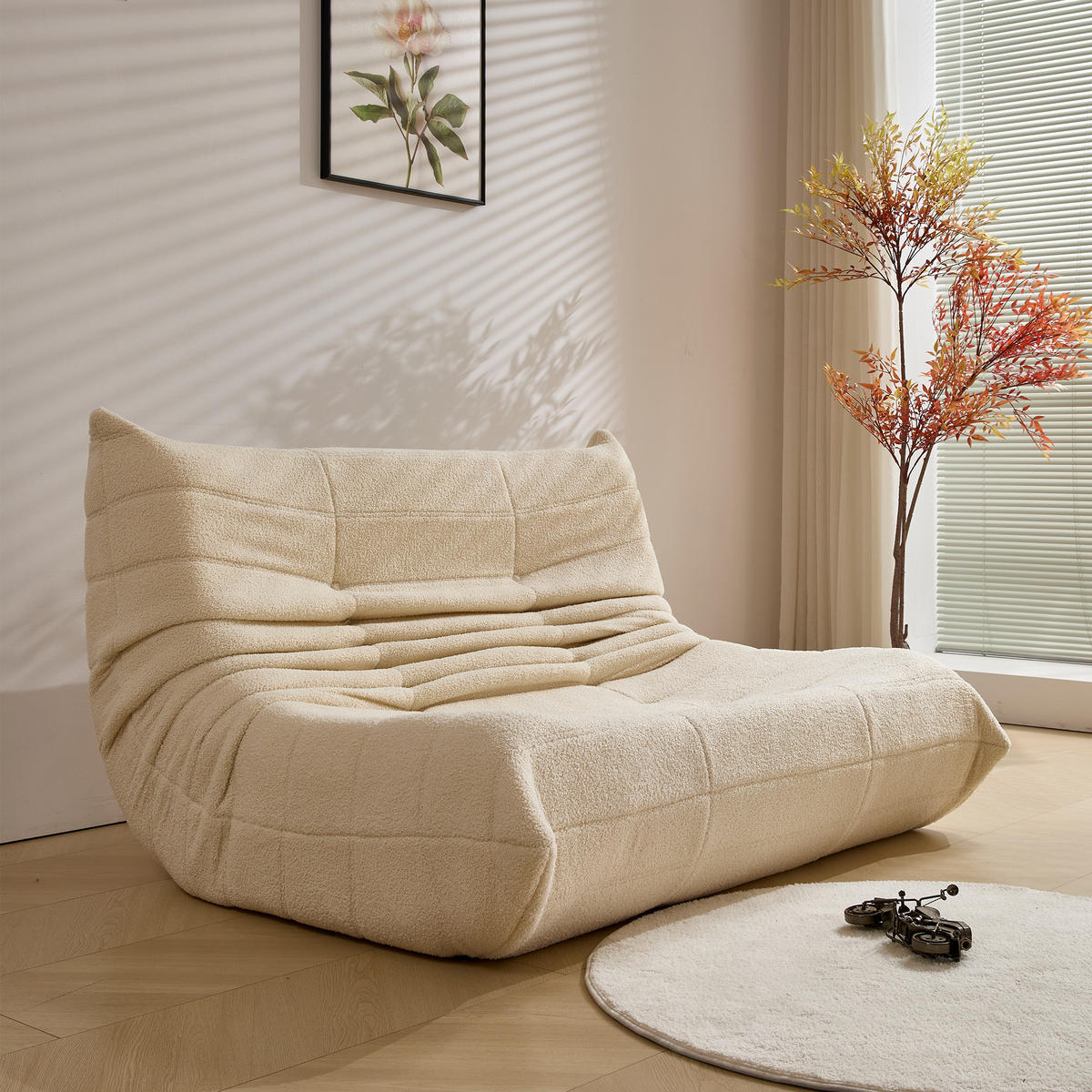SITZSACK 2-Sitzer Stoff Beige, 149 × 114 × 82 cm, gepolstert, breite Sitzfläche - Beige, Textil (149/82/114cm) - WISHDOR