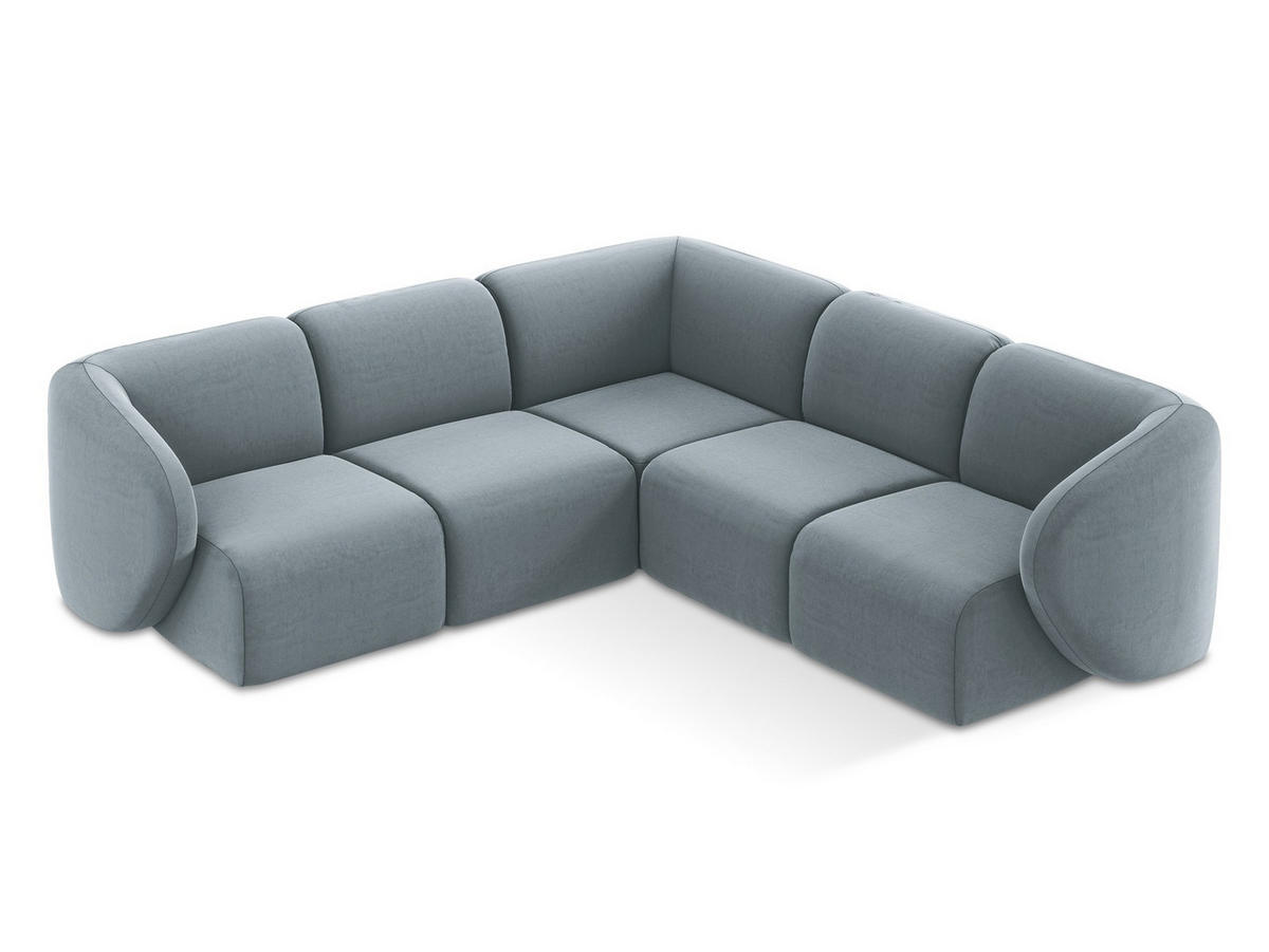 ECKSOFA Samt Stoff Blau - Schwarz/Hellblau, Holzwerkstoff/Kunststoff (251/251cm) - Makamii