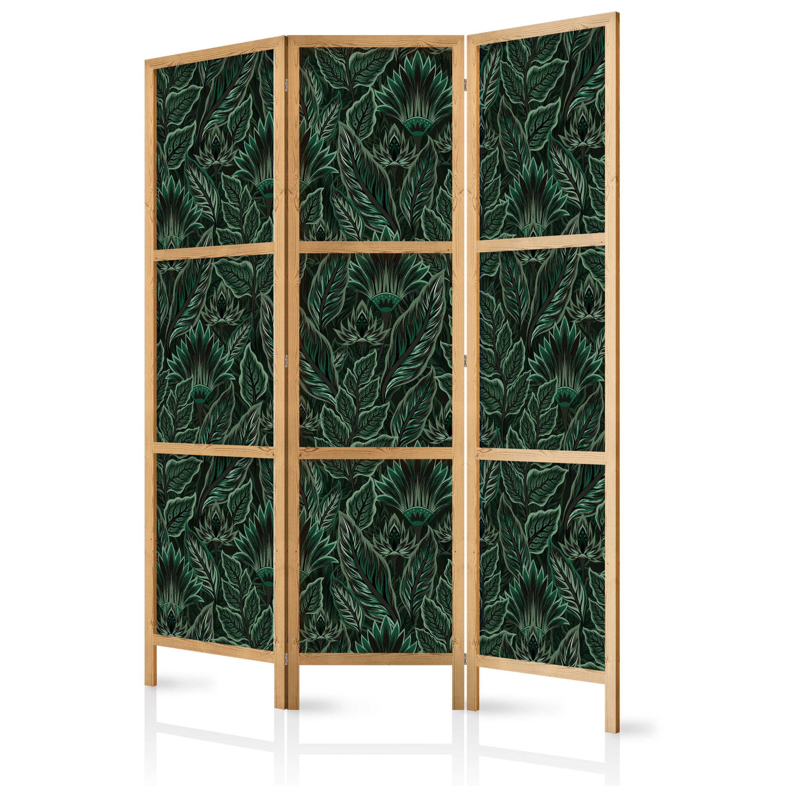 PARAVENT Japanischer 3-tlg 135x172 cm Gr ne Bl tter - Grün, Holz/Textil (135/172/3cm) - Muralo