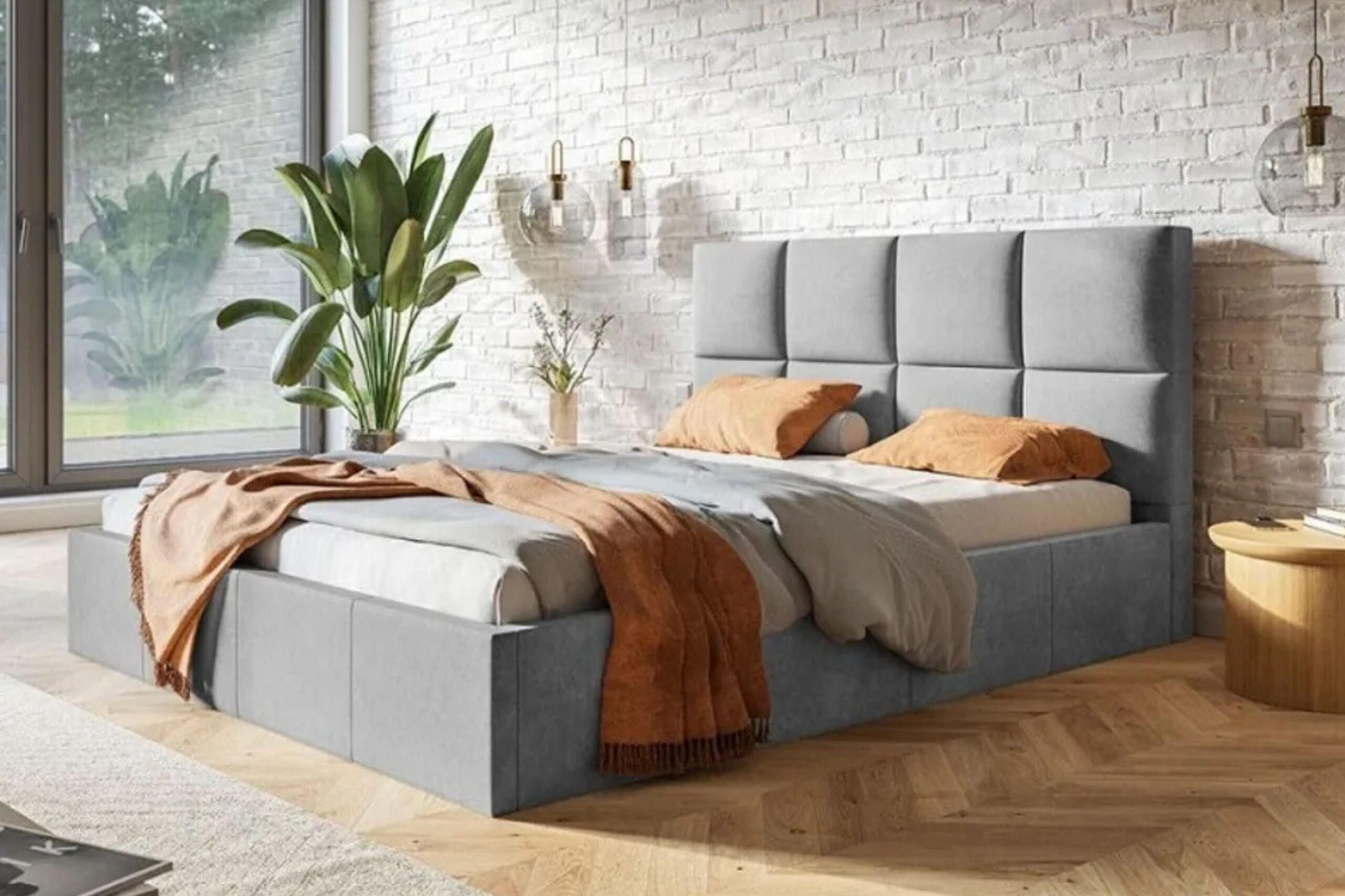 POLSTERBETT SLIM mit Kopfteil, 180x200 cm mit Bettkasten und Lattenrost aus Holz, Velourstoff, Farbe: Grau - Grau, Holz/Kunststoff (180/200cm) - Sepro Meble