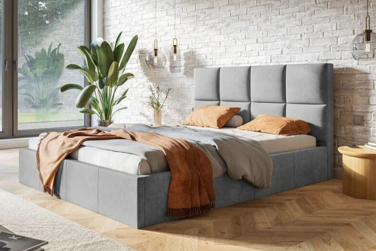 POLSTERBETT SLIM mit Kopfteil, 160x200 cm mit Bettkasten und Lattenrost aus Holz, Velourstoff, Farbe: Grau - Grau, Holz/Kunststoff (160/200cm) - Sepro Meble