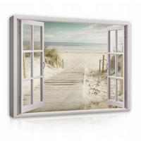 LEINWAND BILDER Fenster Strand Meer Wohnzimmer 80x60 - Multicolor, Holzwerkstoff (80/60cm) - Wallarena