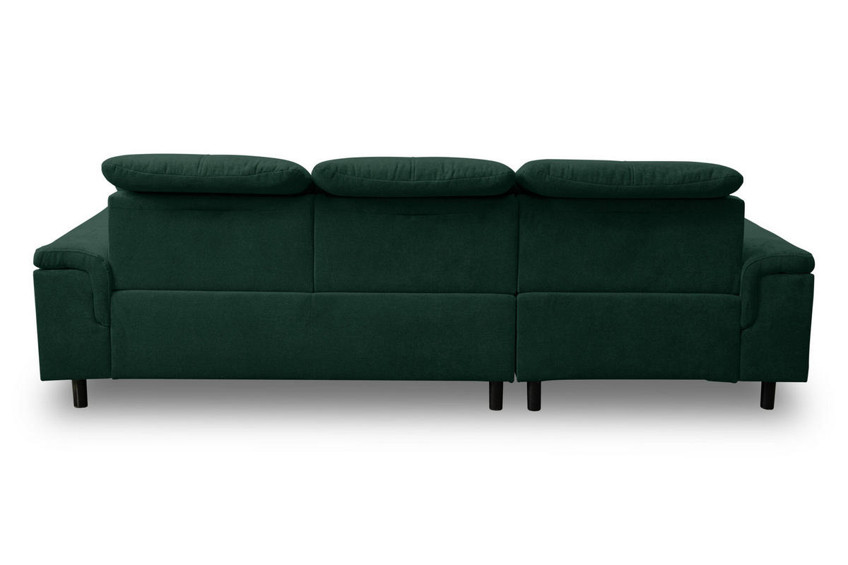 ECKSOFA PANAMA mit Schlaffunktion und Bettkasten, Farbe: Grün, Velourstoff, Ottomane Links - Grün, Textil (270/180cm) - VENASI MÖBEL