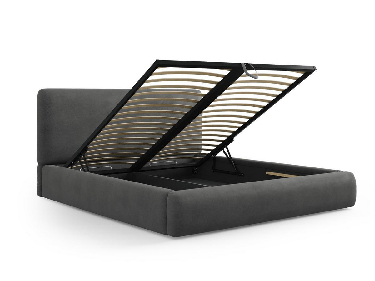 BETT mit Bettkasten und Kopfteil Colonel aus Chenille-Stoff dunkelgrau 200x200cm - Dunkelgrau, Textil (200/200cm) - Cosmopolitan Design