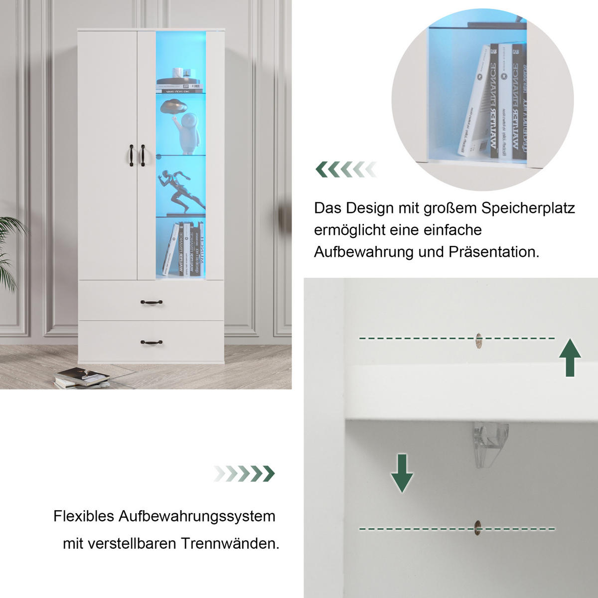 HIGHBOARD 59,5/182/35 cm Weiß aus Holzwerkstoff mit LED-Beleuchtung - Weiß, Holzwerkstoff (35/182/59.5cm) - OKMYHOME