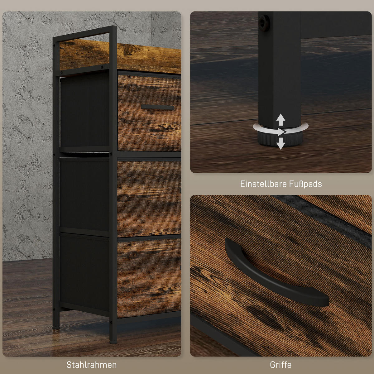 KOMMODE, Sideboard, Rustikal-Braun - Braun, Textil (29/85/60cm) - HOMCOM