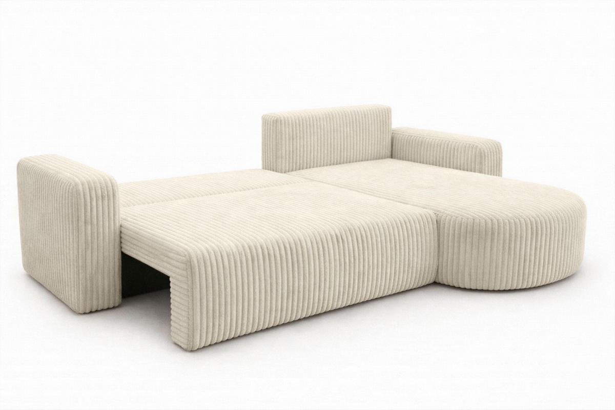 ECKSOFA Mit Schlaffunktion, Cordstoff Tilia, Ecru, Rechts, ROUND ONE XL - Ecru, Holz (271/175cm) - Kaiser Möbel