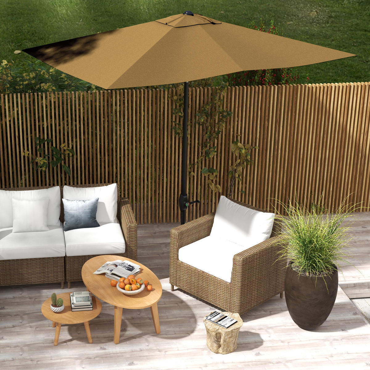 SONNENSCHIRM DE-11462 rechteckig, neigbar, mit Kurbel Braun - Braun, Metall (200/290cm) - ComfortXL