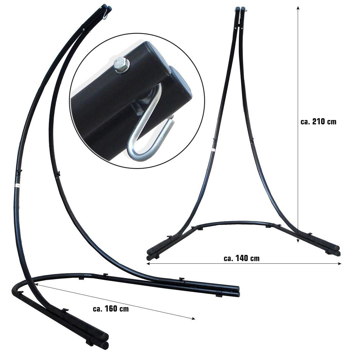 XXL-HÄNGESESSEL inkl. Gestell, 210 cm, Schwarz - Schwarz, Metall (140/210/160cm) - Amanka