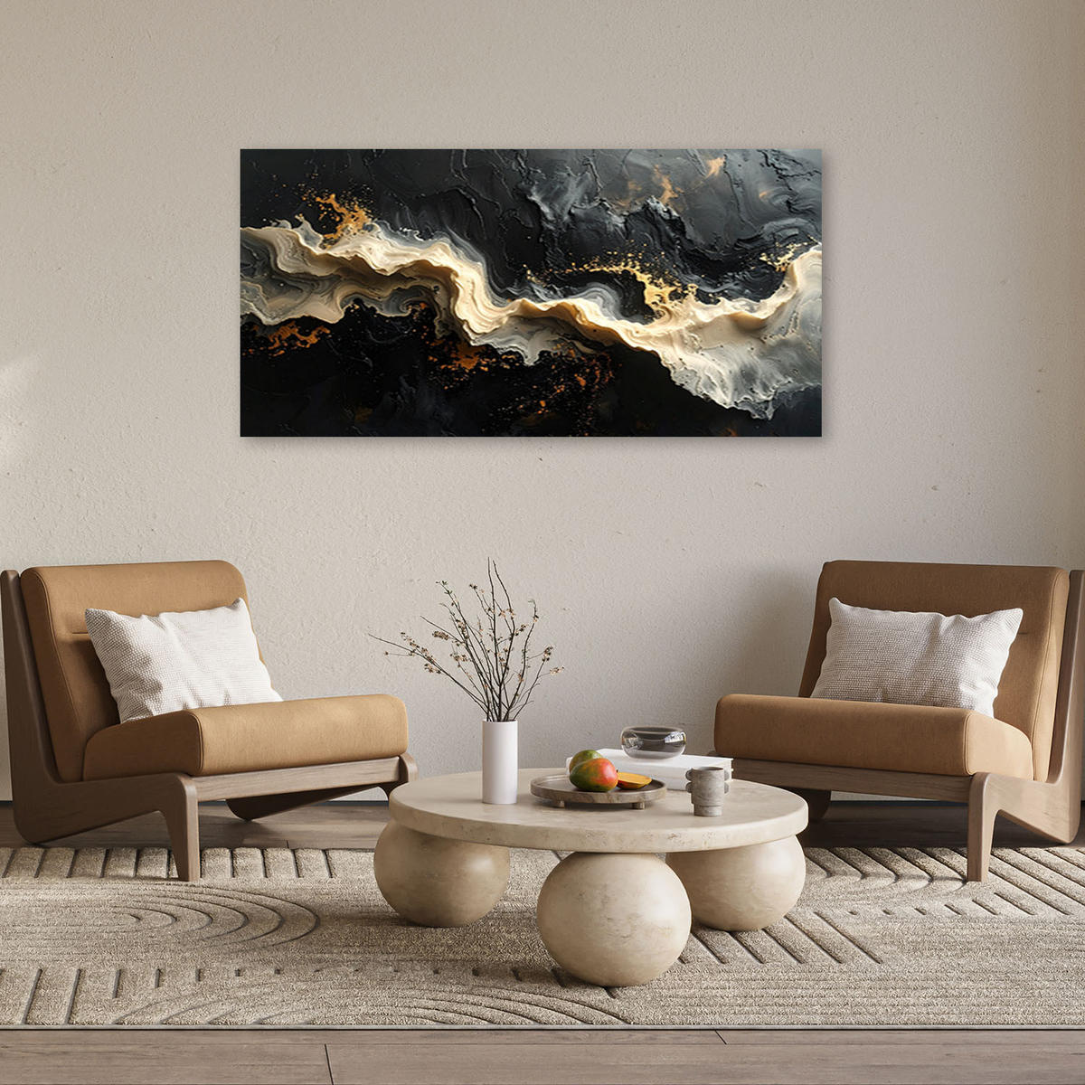 LEINWANDBILD Abstraktion 120x60cm - Schwarz, Textil (120/60cm) - Feeby