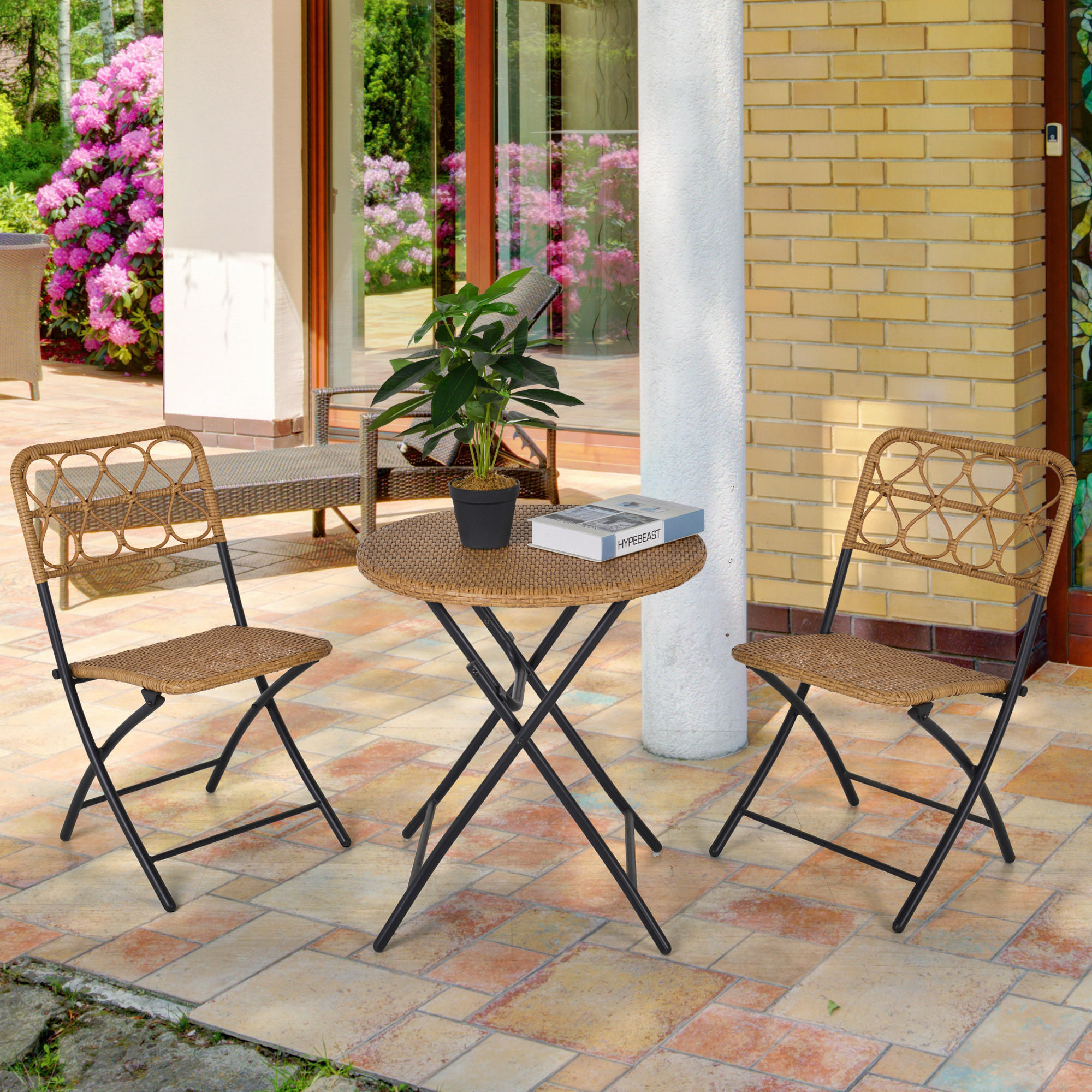 GARTENMÖBEL Set, Stahl, PE-Rattan, Natur - Naturfarben, Metall - Outsunny