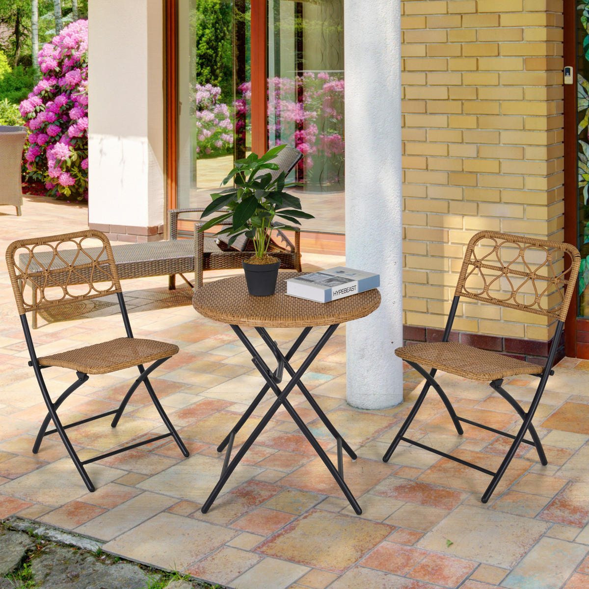 GARTENMÖBEL Set, Stahl, PE-Rattan, Natur - Naturfarben, Metall - Outsunny