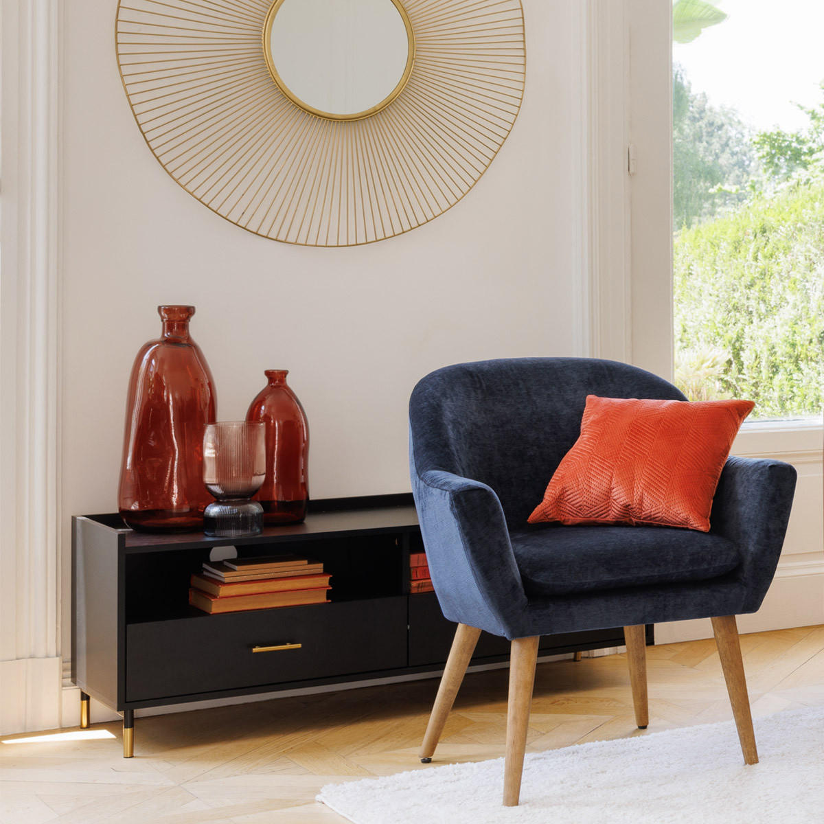 FERNSEHSCHRANK mit goldenen Beinen Tedy 120/40/46,7 cm - Schwarz, Holzwerkstoff (40/46.7/120cm) - Atmosphera Createur d´interieur