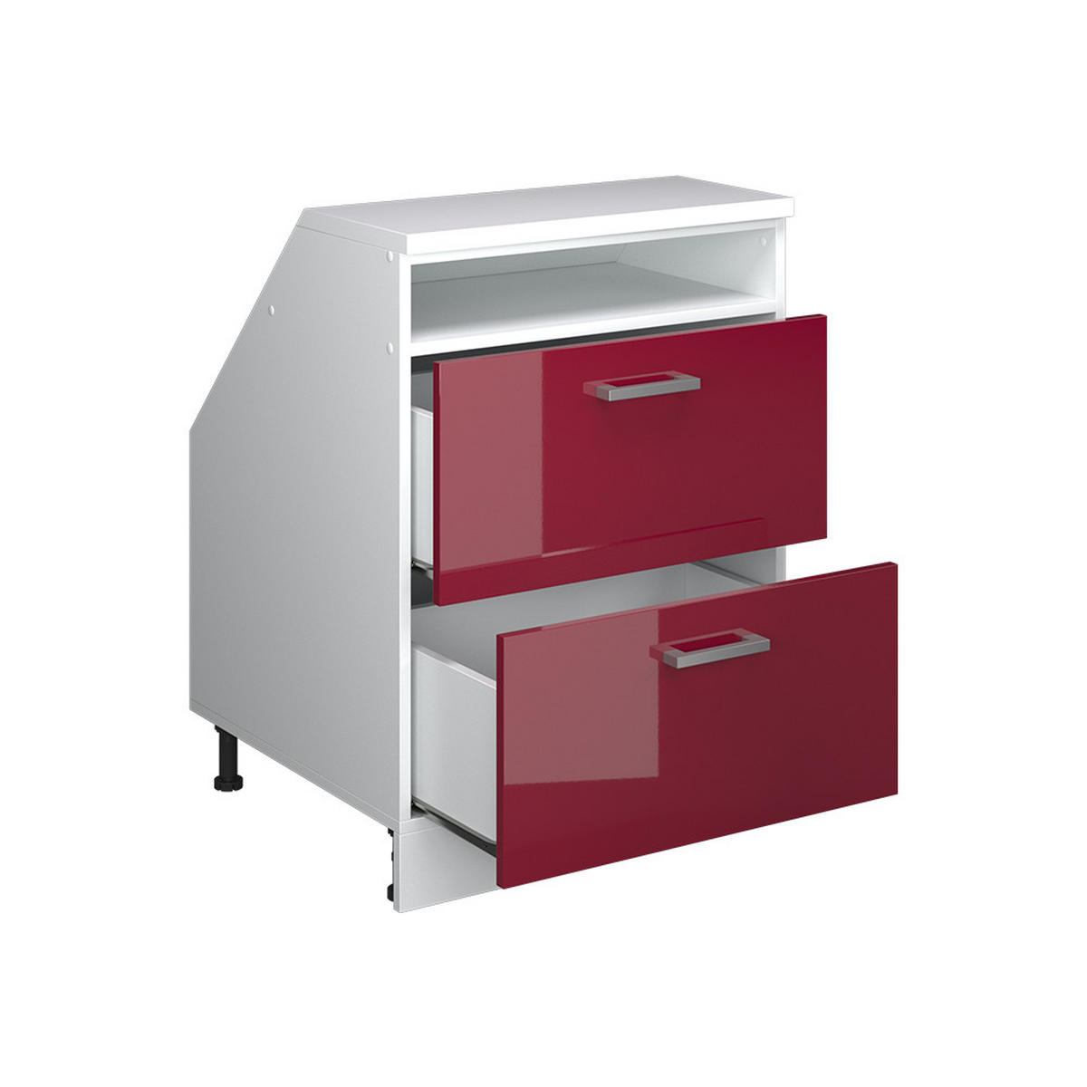 ORMARIĆ ZA KOSI KROV S LADICAMA Rion Crveni visoki sjaj 60 x 81.6 cm s 2 ladice, korpus ormara dubine 60 cm - bijela/bordo, drvni materijal (60/83.8/60cm) - Vicco