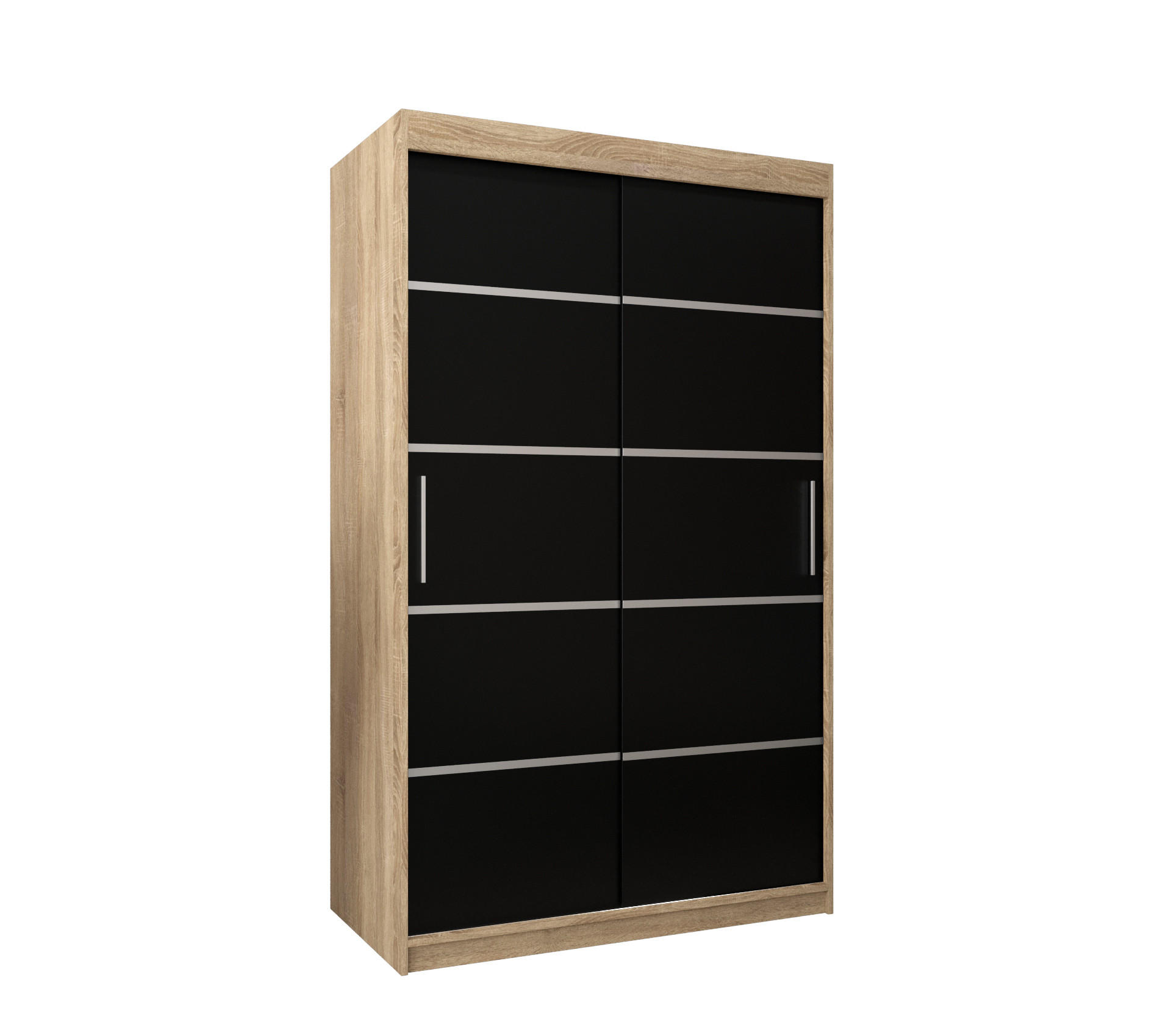 Abiks Möbel Schwebetürenschrank Sonoma Eiche, Schwarz, Silber 120x200x62 cm
