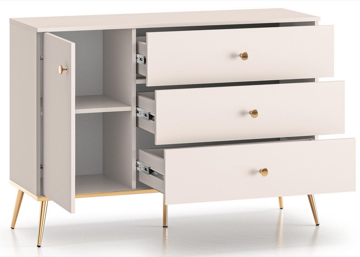 SIDEBOARD Selgin Greige 120 cm - Taupe/Goldfarben, Holzwerkstoff/Metall (120/84.8/39.7cm) - Selsey