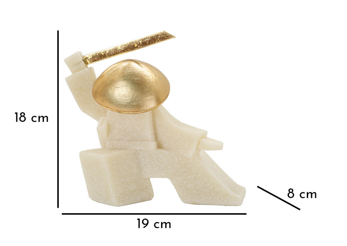 DEKOOBJEKT Samurai Oda Quarzy - B, weiß und goldfarben, Polyresin und Metall, 19 x 8 x 18 cm - Goldfarben/Weiß, Kunststoff/Metall (19/18/8cm) - Mauro Ferretti