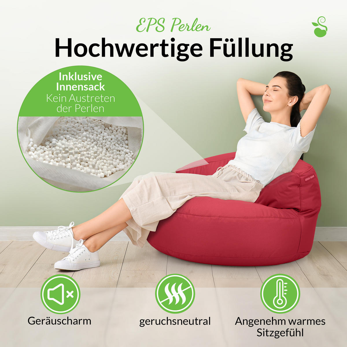INDOOR OUTDOOR SITZSACK Lounge Sofa - Rot, Textil (90/50/50cm) - Green Bean
