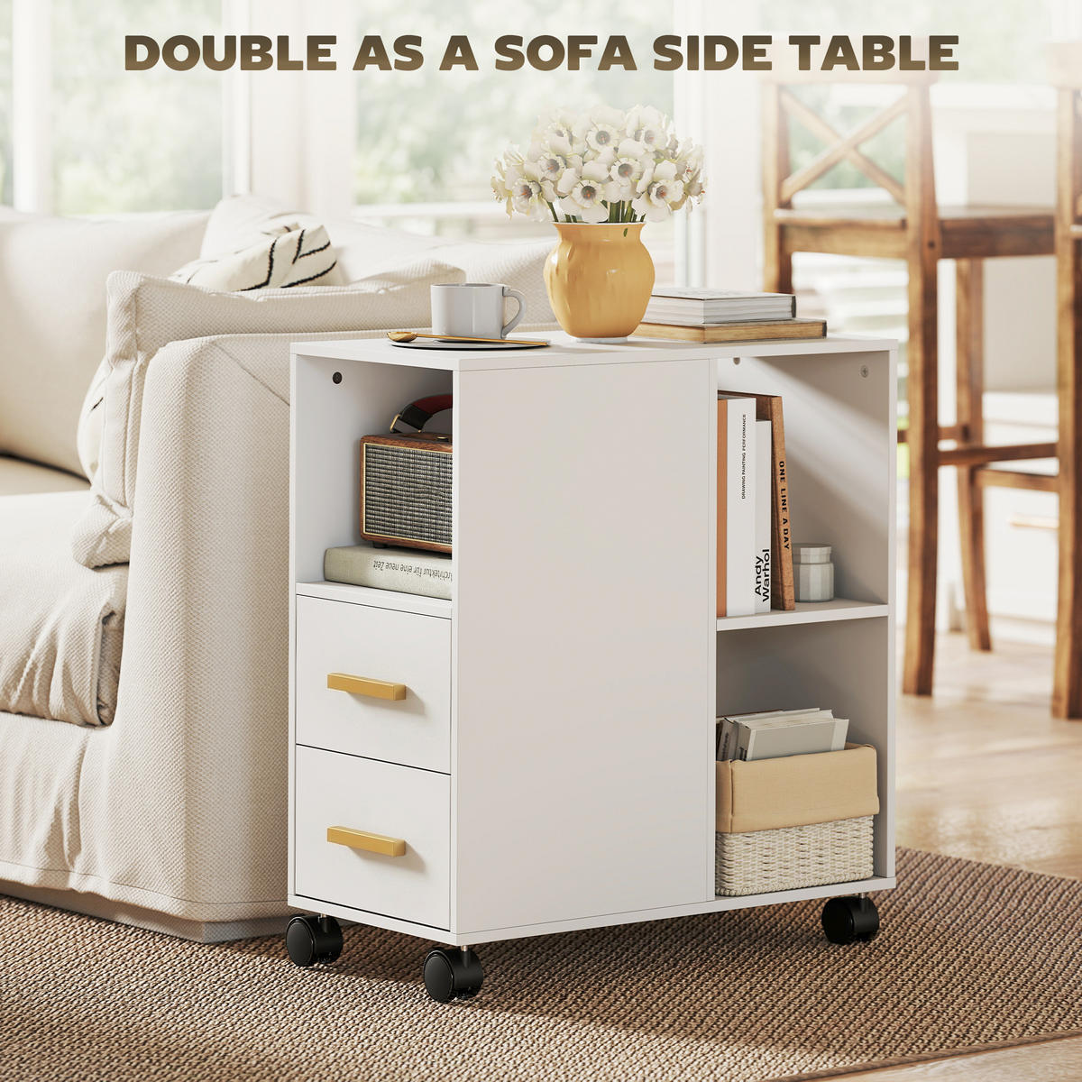 DRUCKERSTÄNDER Spanplatte Weiß - Schwarz/Weiß, Holzwerkstoff/Kunststoff (30/65/60cm) - HOMCOM