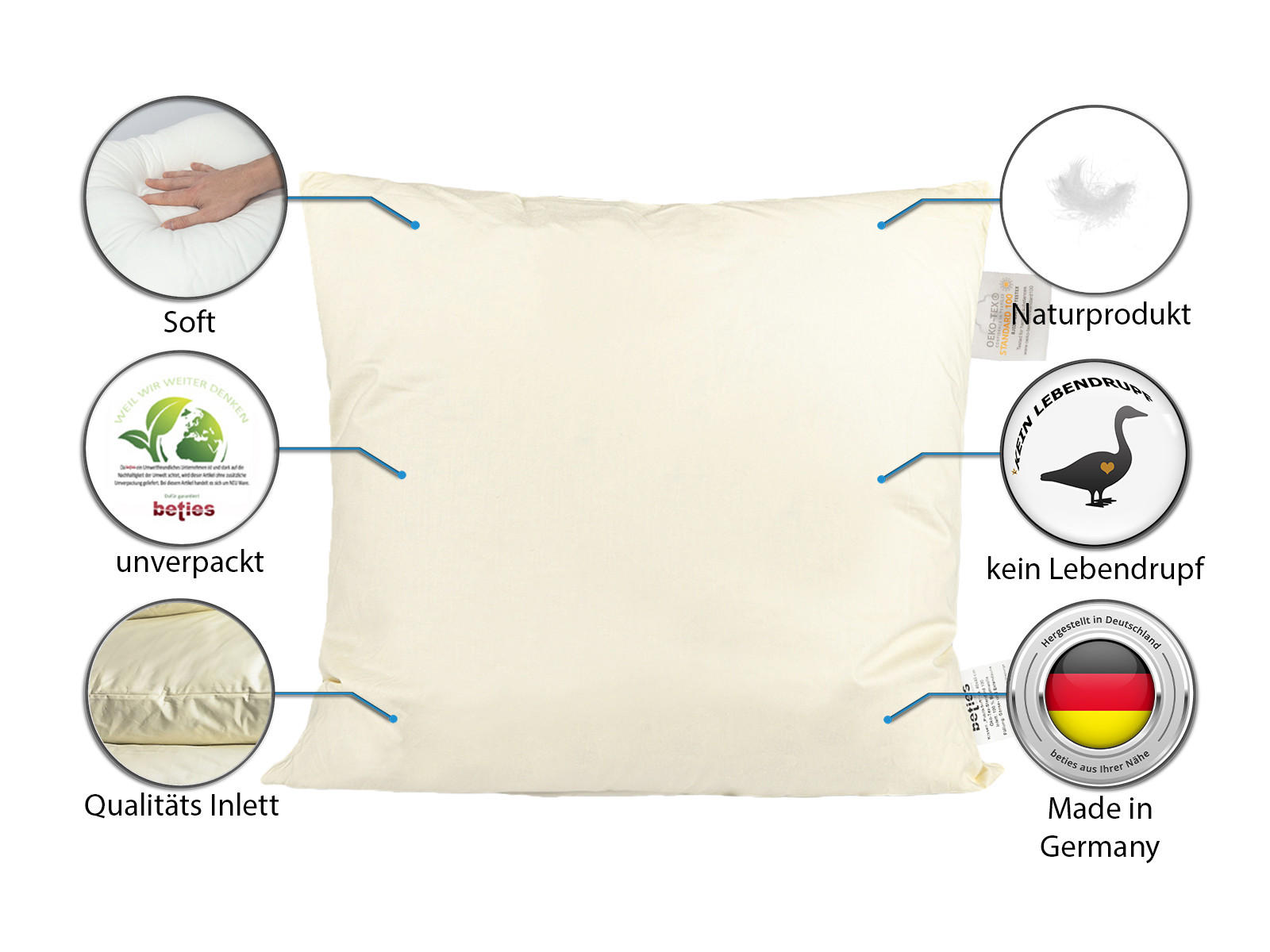 DAUNENKISSEN PublikSoft 50/50 cm - Beige/Creme, Naturmaterialien/Textil (50/50cm) - beties Heimtextil