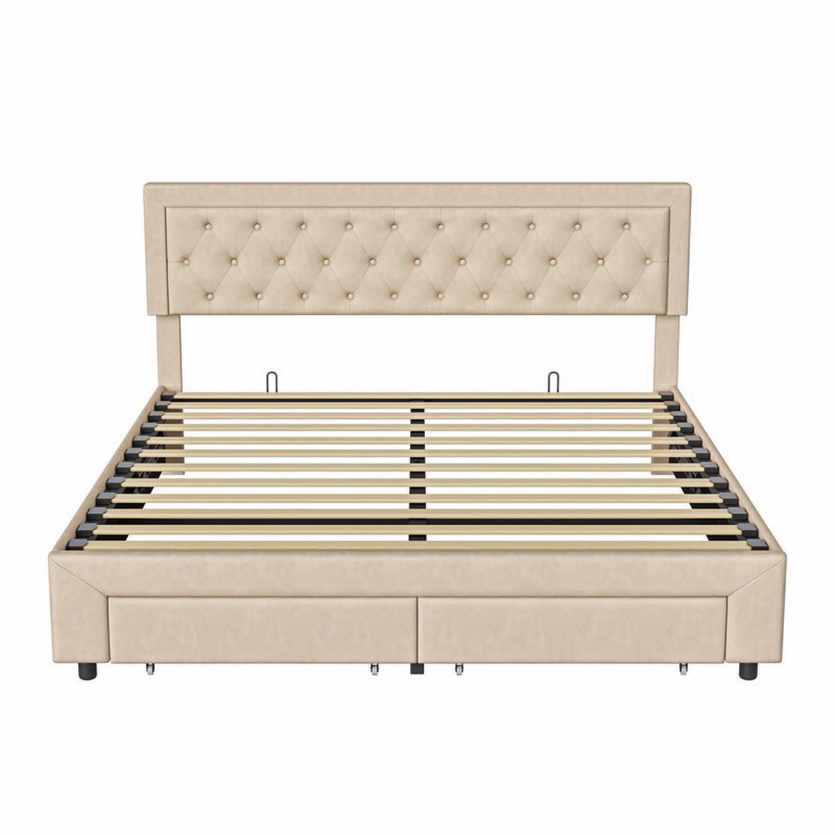 POLSTERBETT 160x200cm, Beige, Samt, mit Schubladen und Lattenrost, ohne Matratze - Beige, Holz (160/200cm) - WoodenAura