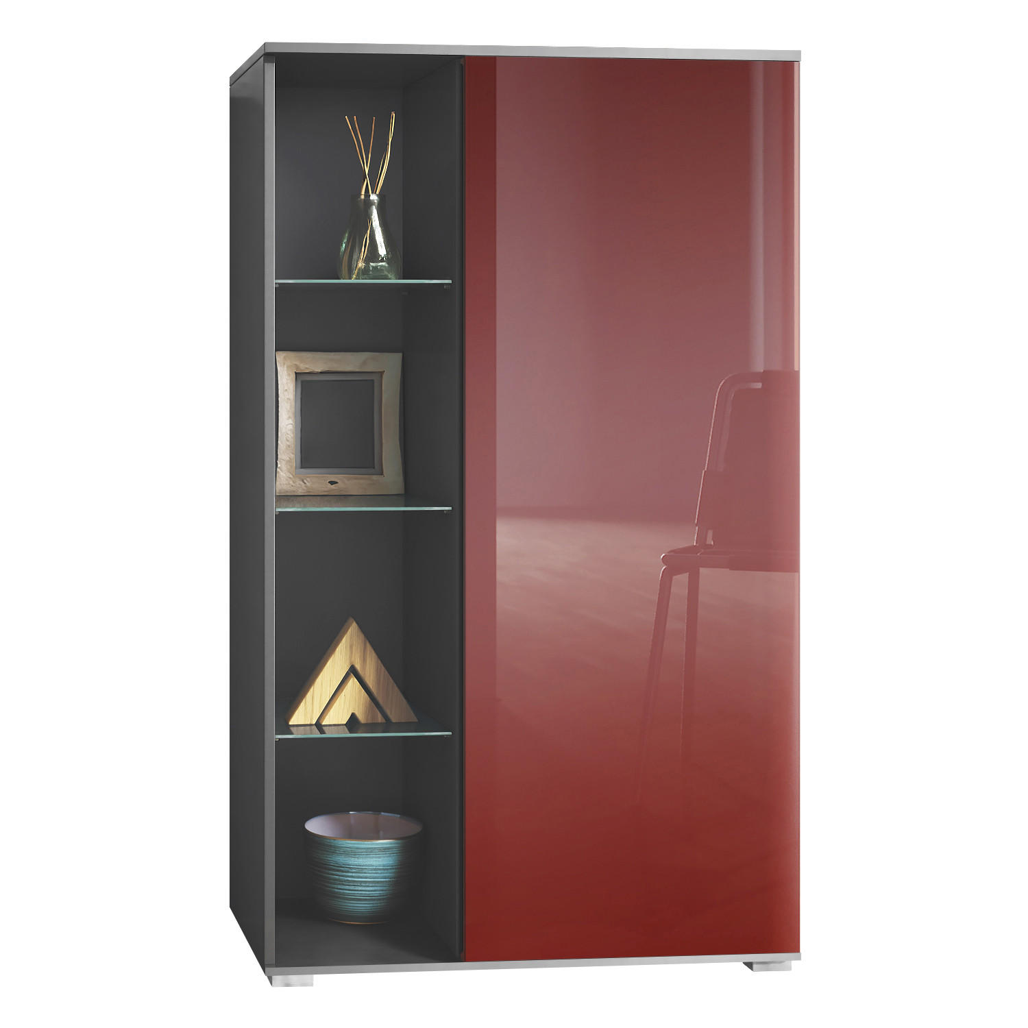 VITRINE Davos Bordeaux Hochglanz - Bordeaux, Holzwerkstoff (71.5/134/35cm) - Vladon
