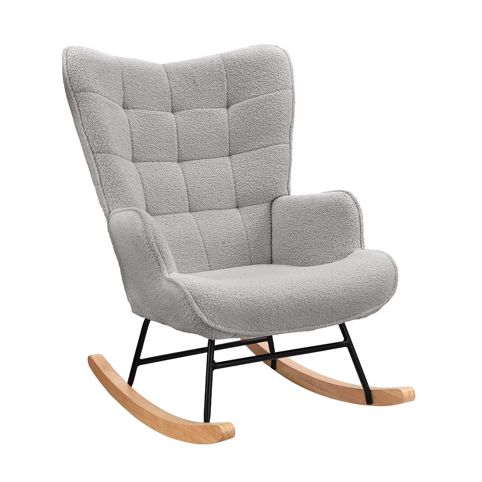 SCHAUKELSTUHL Teddy Comfort mit quadratisch gesteppter Rückenlehne, Teddy-Fleece Hellgrau - Grau, Textil (68/92/75cm) - DELFA
