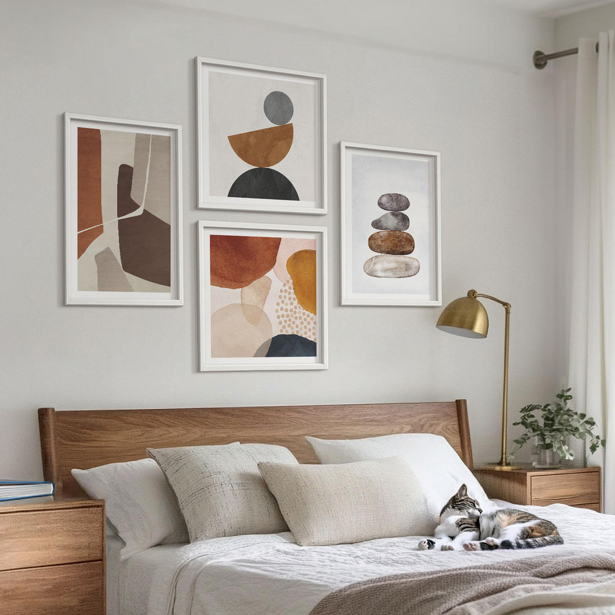 BILDER SET 4er Set - 50x50 cm & 40x60 cm Weißer Rahmen - Abstrakte Malerei Dekorationen - Weiß, Kunststoff (50/50cm) - TULUP