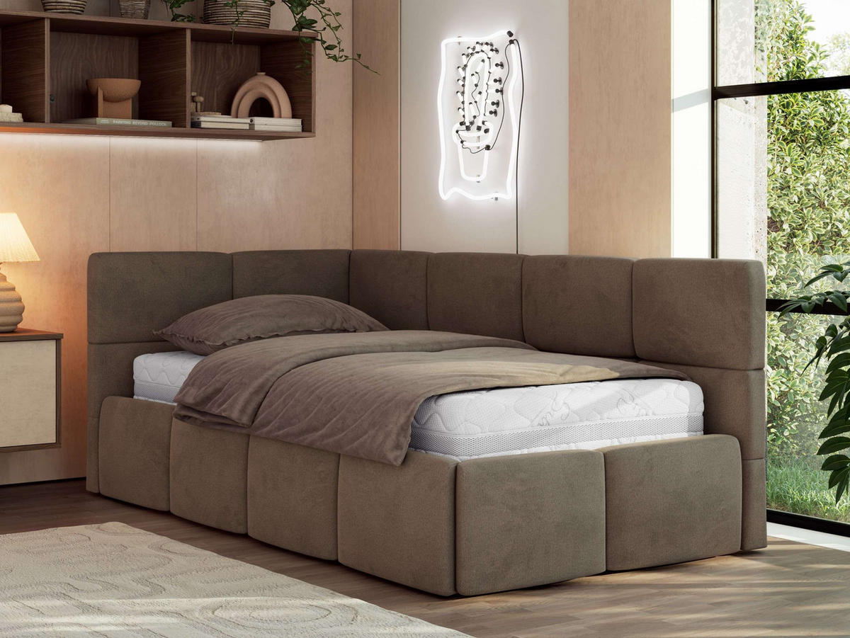 JUGENDBETT ARVO 90/200 - Braun Velvet - ohne Matratze - Links Seite - Braun, Textil (90/200cm) - MKS