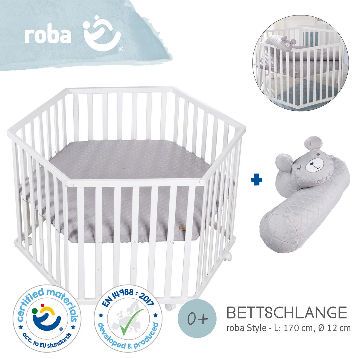 LAUFGITTER inkl. Bettschlange, roba Style grau - Weiß, Holzwerkstoff (118.5/72.5/103.5cm) - Roba