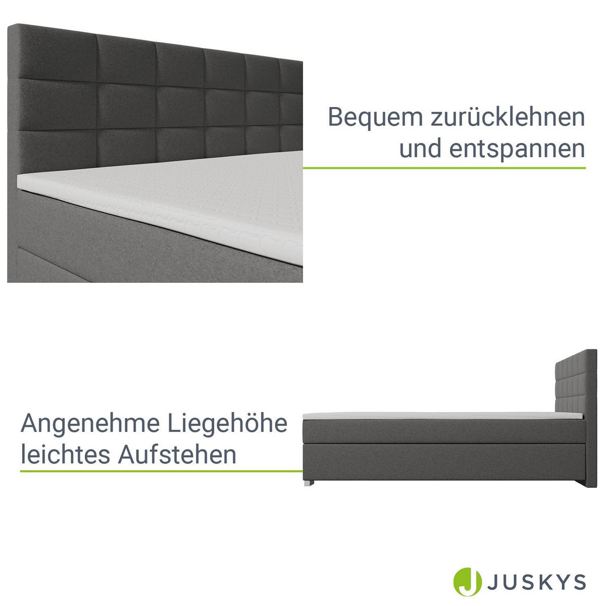 BOXBETT Seattle hellgrau 180x200 cm Malmo-Stoff - Hellgrau, Textil (180/200cm) - Juskys