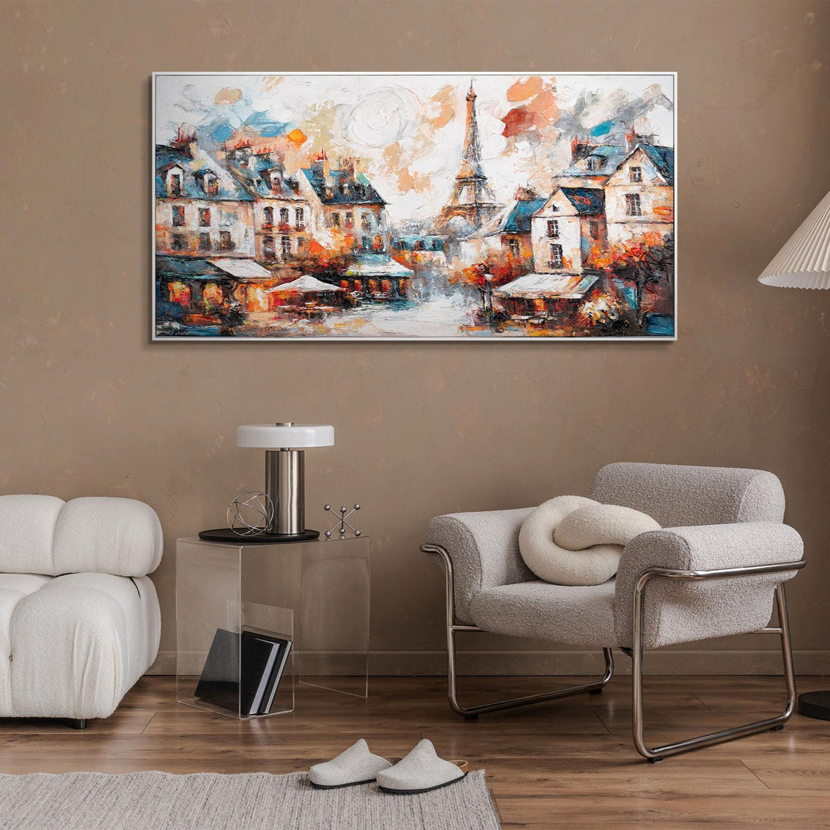 GEMÄLDE Die Gemütlichkeit von Paris Schattenfugenrahmen Weiß 140x70 cm - Weiß, Holz (140/70cm) - YS-art gallery