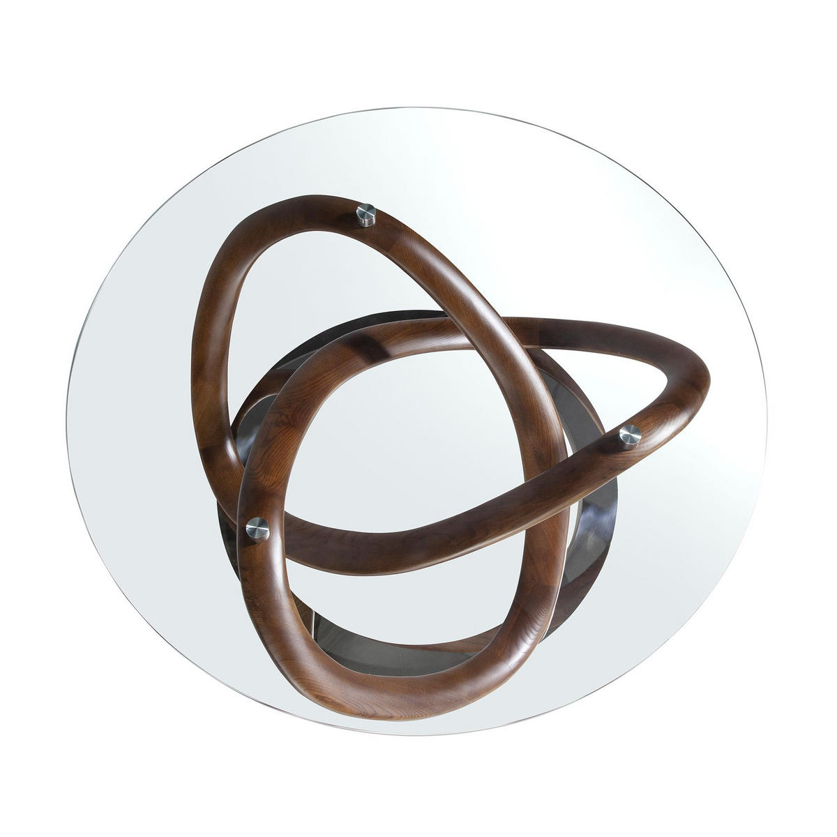 COUCHTISCH Runder aus gehärtetem Glas, Nussbaum und verchromtem Stahl Ø100/39 cm - Edelstahlfarben/Transparent, Glas/Holz (100/100/39cm) - ANGEL CERDA