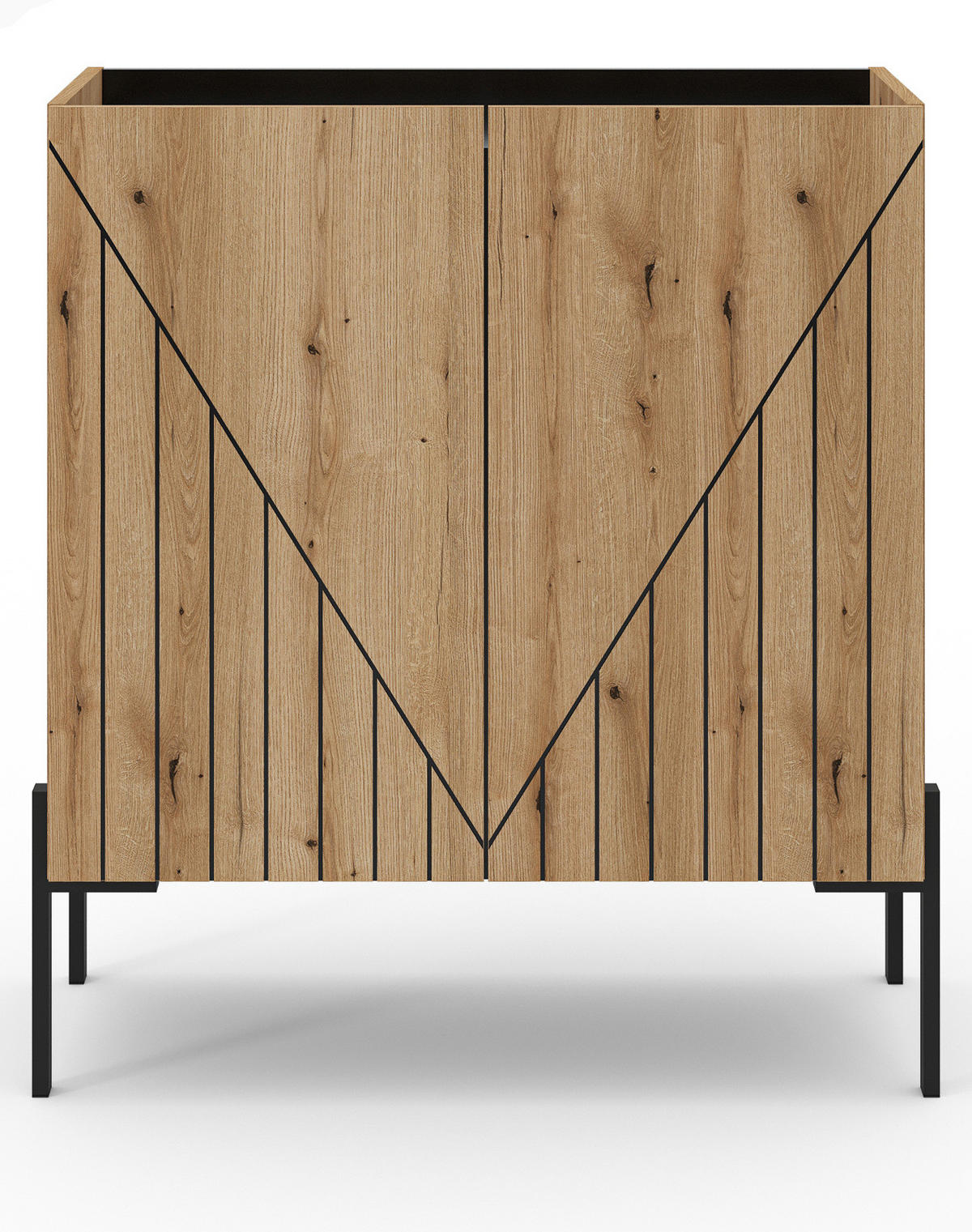 KOMMODE Evoke Eiche 80 x 91 cm, Sideboard mit Soft-Close - Eichefarben/Schwarz, Holzwerkstoff/Metall (80/91/40cm) - Inn.Furn