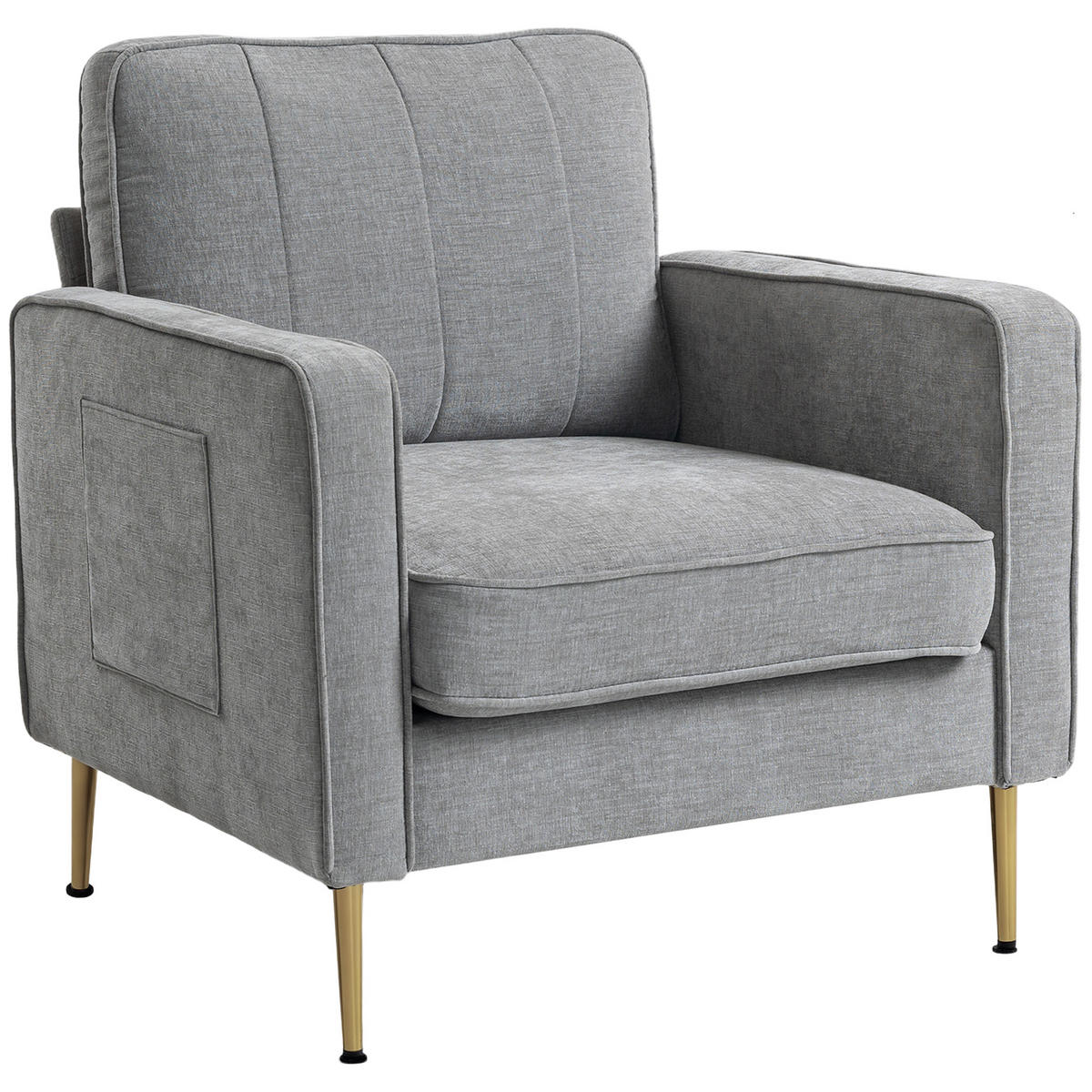 SESSEL DE-13486 mit Seitentaschen, Goldmetallfüßen Grau - Grau, Textil (84/87/81cm) - ComfortXL