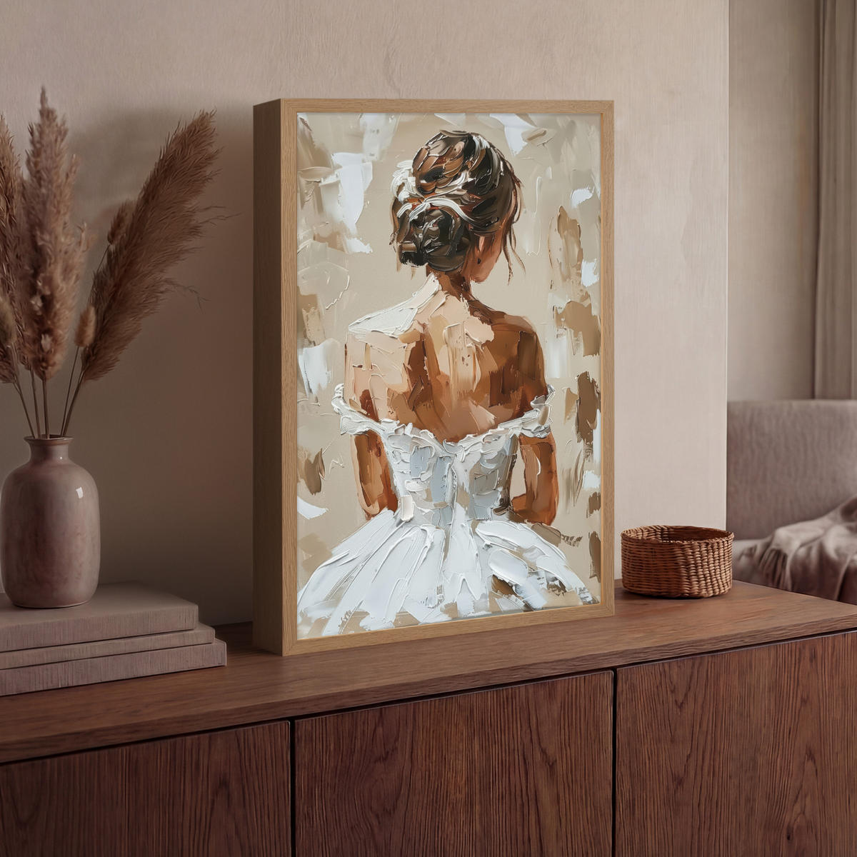 NÁSTĚNNÁ LAMPA S AKUMULÁTOREM Žena - malba - abstraktní - béžová - moderní 40x60 cm - světle hnědá, kompozitní dřevo (40/60/8cm) - OnlyWow