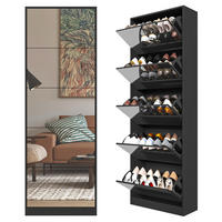 SCHUHSCHRANK 185 cm mit 5 Klappen und Spiegel, platzsparend, Schwarz - Schwarz, Holzwerkstoff (63/185/24cm) - Redom