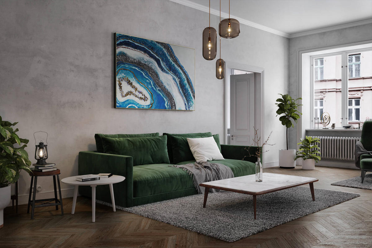 XXL ÖLGEMÄLDE 180/120 cm - Blau/Grau, Textil (180/120cm) - KUNSTLOFT