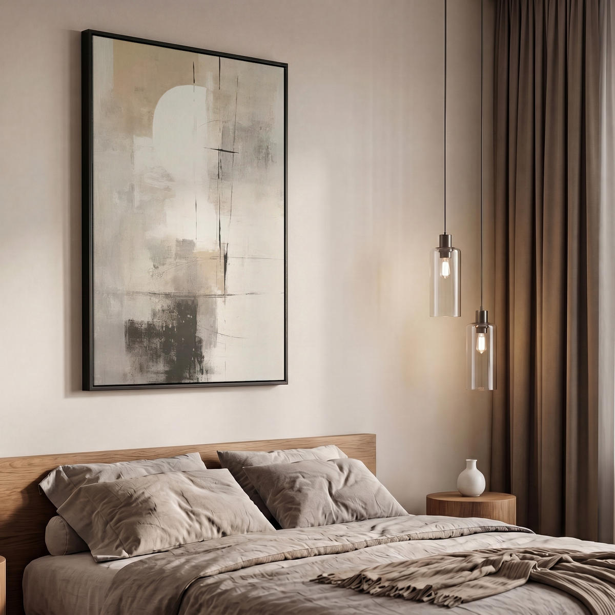 LEINWAND Bilder mit Rahmen - Abstrakt - Kunst - Grau - 60x90 - Hellgrau, Textil (60/90cm) - MuchoWow
