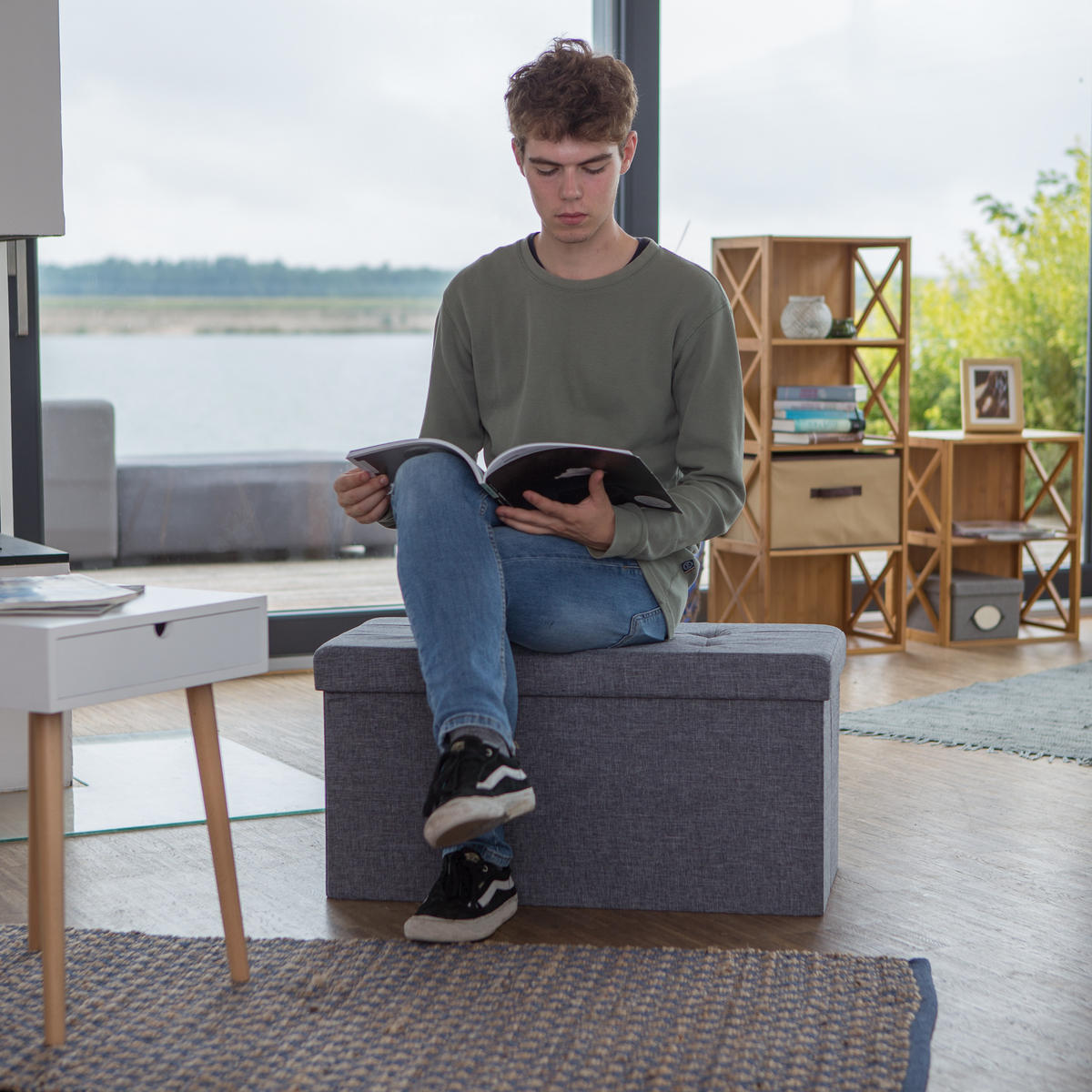 FALTBARE Sitzbank - Anthrazit, Holzwerkstoff/Textil (38/38/76cm) - Relaxdays
