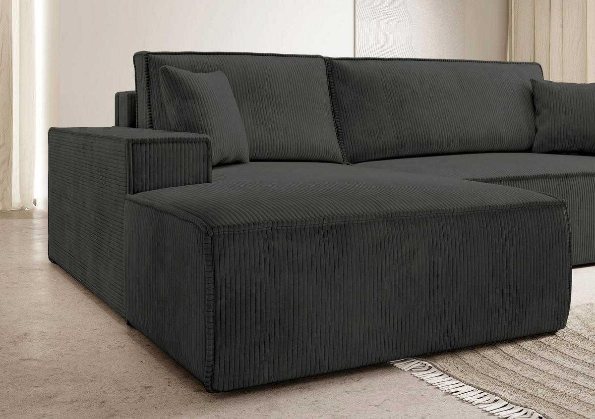 ECKSOFA Farese New Dunkelgrau Cord - Dunkelgrau/Schwarz, Kunststoff/Textil (267/167cm) - Selsey