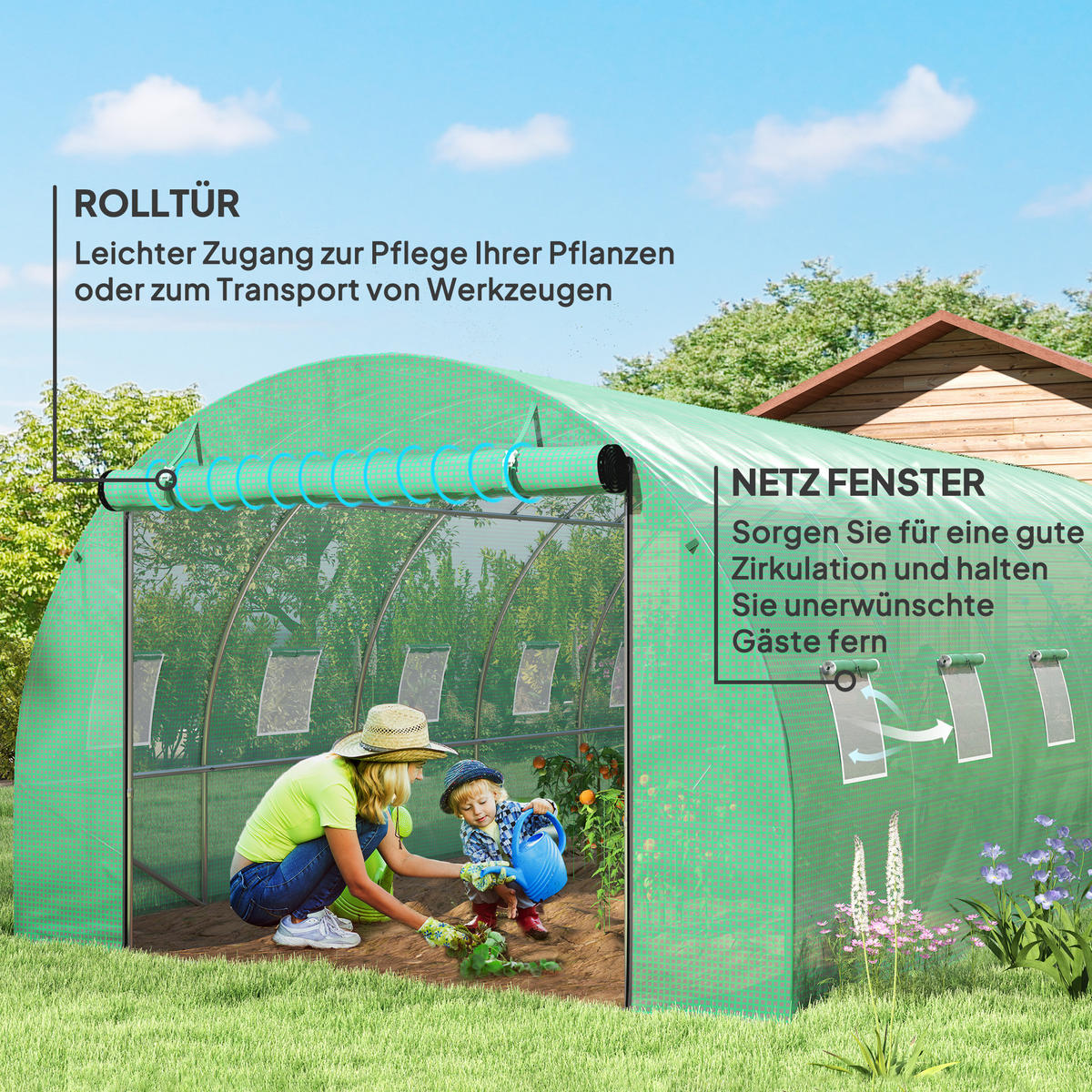 FOLIENTUNNEL, 600L x 300B x 197H cm - Grün, Kunststoff/Metall (300/197/600cm) - Outsunny