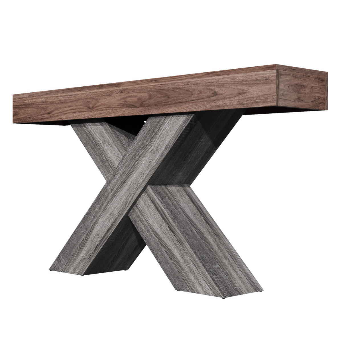 KONSOLENTISCH X-Beine schmal Holzoptik Flur modern - Walnussfarben, Holzwerkstoff (140/30/80cm) - FLIEKS