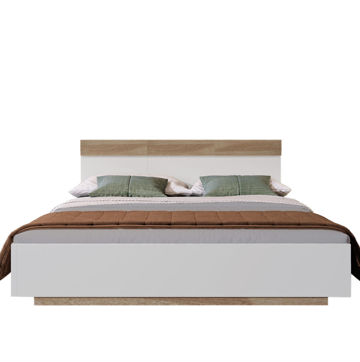 DOPPELBETT 180/200 cm mit Kopfteil und Lattenrost in Schwebeoptik aus werkstoff, Sonoma-Eiche/Weiß - Weiß, Holzwerkstoff (180/200cm) - Redom