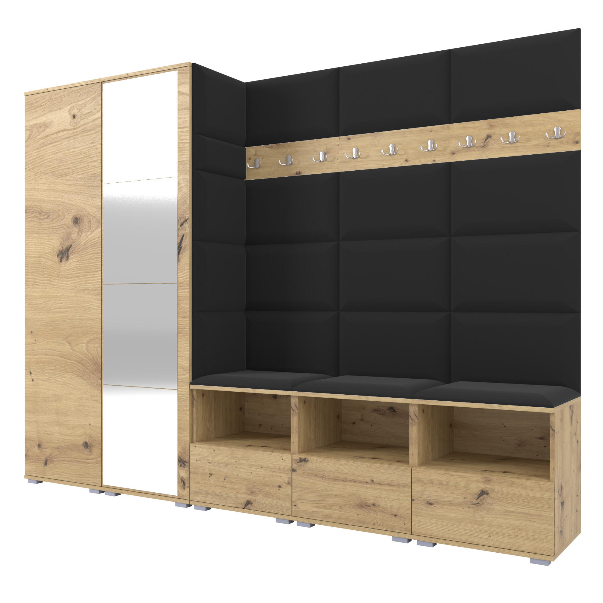 Ravio Garderobe Eiche Artisan, Schwarz 250x187x40 cm